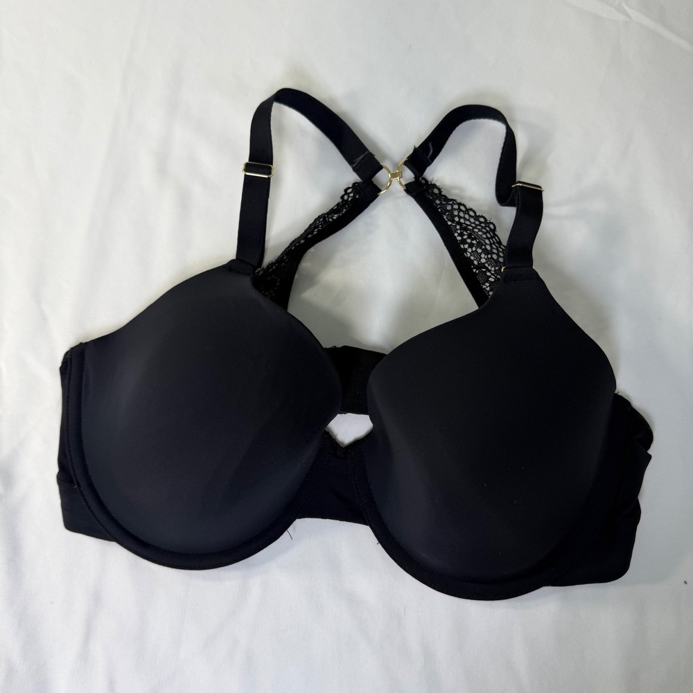 Lively Black T-Shirt Bra 36D Lace‎ Racerback J-Hook Underwire Smooth Cup